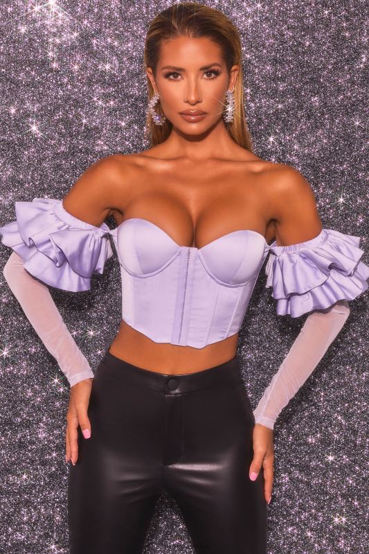 aşk çekicilik bardot uzun fırfır kollu korse kırpma üst Oh Polly kadınlar 8046V685 Toplamak leylak - Görsel 7