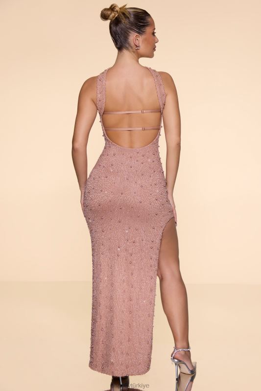 belgravia işlemeli bandeau maxi elbise Oh Polly kadınlar 8046V63 elbiseler bej - Görsel 2