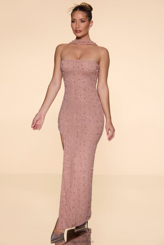 belgravia işlemeli bandeau maxi elbise Oh Polly kadınlar 8046V63 elbiseler bej - Görsel 4
