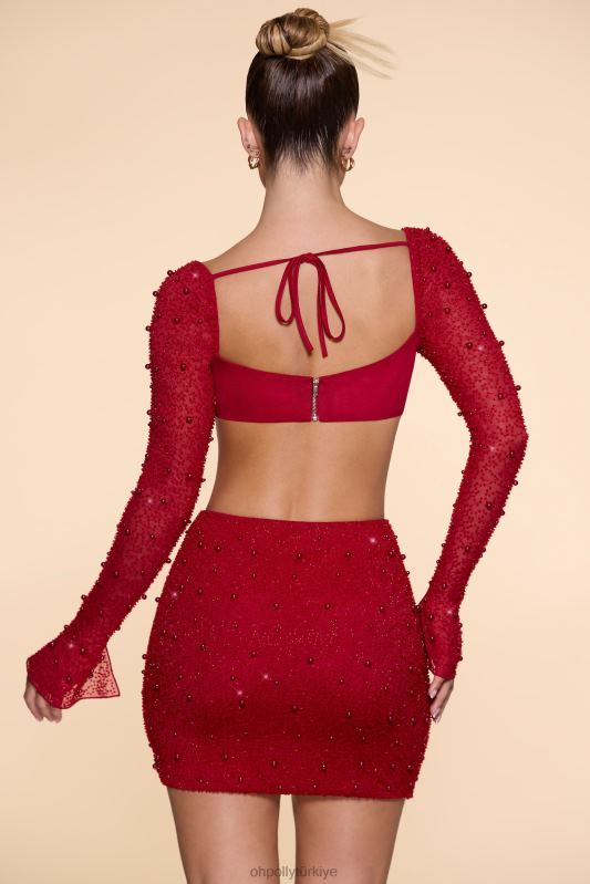 Belle Ile High Waist Thigh Split Mini Skirt Oh Polly kadınlar 8046V783 etekler kırmızı - Görsel 2