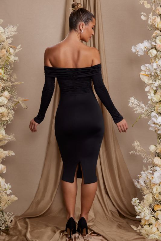 brigette uzun kollu bardot yaka midi elbise Oh Polly kadınlar 8046V86 elbiseler siyah - Görsel 2