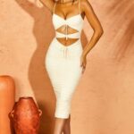 callisto midi elbiseyi kesti Oh Polly kadınlar 8046V323 elbiseler fildişi