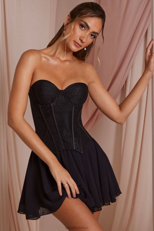 chloe straplez dantel korse mini elbise Oh Polly kadınlar 8046V253 elbiseler siyah - Görsel 1