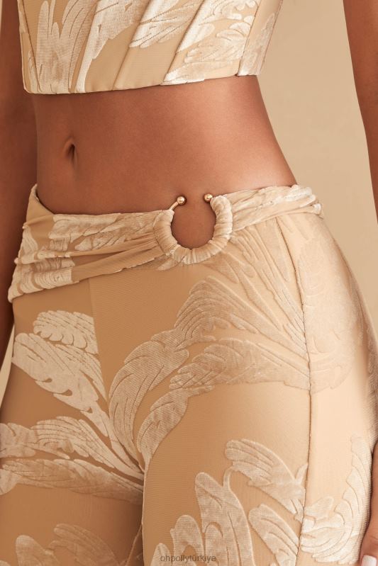 defne yüzük detaylı kaçak pantolon Oh Polly kadınlar 8046V832 dipler bej baskı - Görsel 4