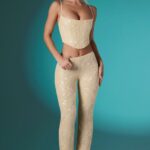 Fallon işlemeli dantel düşük belli pantolon Oh Polly kadınlar 8046V864 dipler fildişi