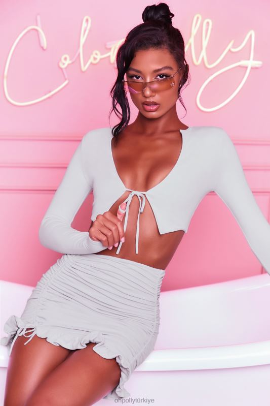 fırfırlı dantelli bodycon mini etek için burada Oh Polly kadınlar 8046V846 etekler gri - Görsel 7