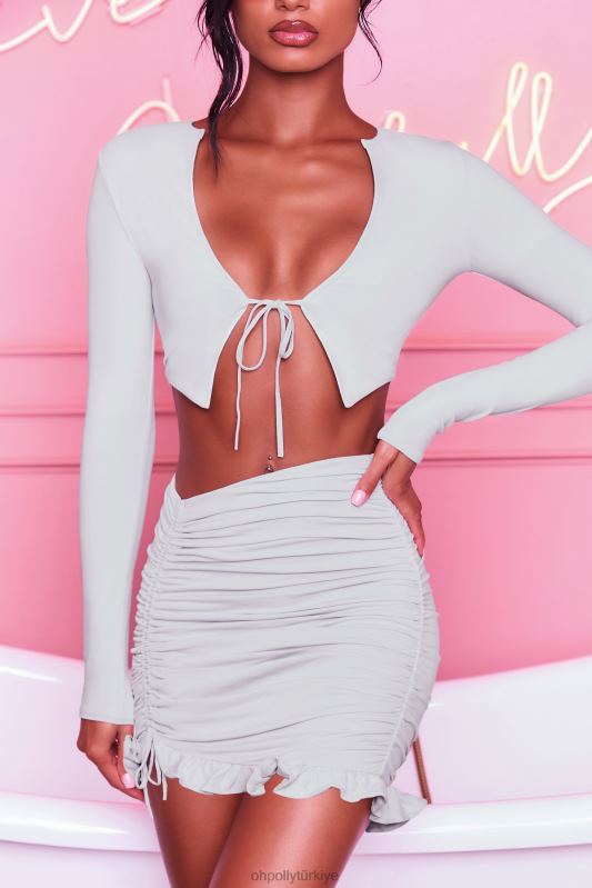 fırfırlı dantelli bodycon mini etek için burada Oh Polly kadınlar 8046V846 etekler gri - Görsel 8