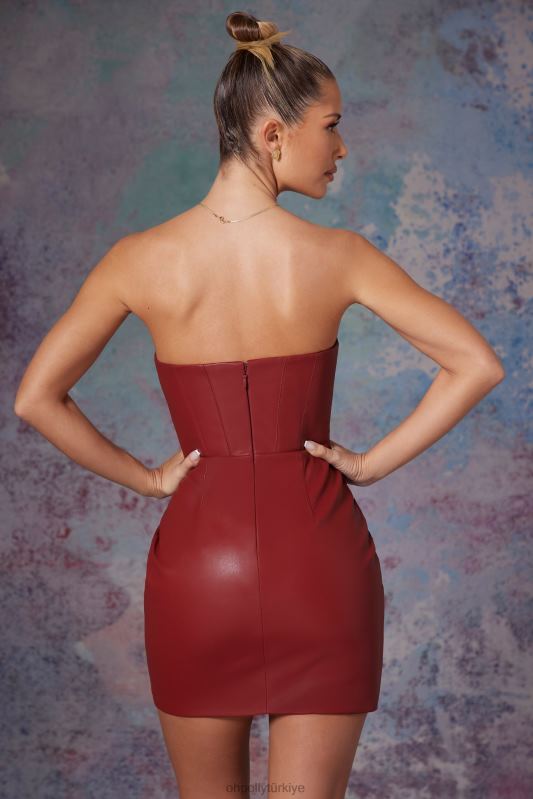 harlow vegan deri bandeau korse mini elbise Oh Polly kadınlar 8046V131 elbiseler tuğla - Görsel 2