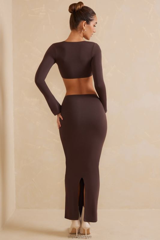 jomana alçak bodycon maxi etek Oh Polly kadınlar 8046V790 etekler çikolata - Görsel 2