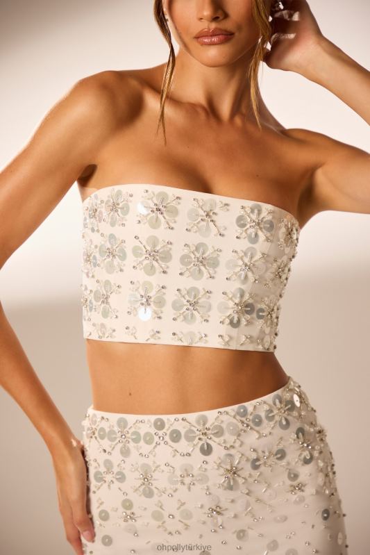 maia el süslemeli bandeau korse kısa üst Oh Polly kadınlar 8046V599 Toplamak fildişi - Görsel 4