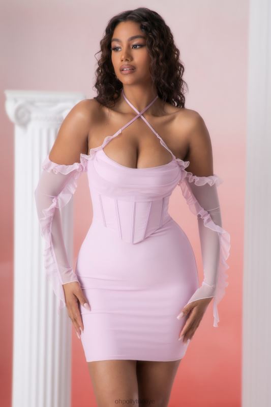makaria fırfır detaylı dekolteli mini elbise Oh Polly kadınlar 8046V445 elbiseler pembe - Görsel 8