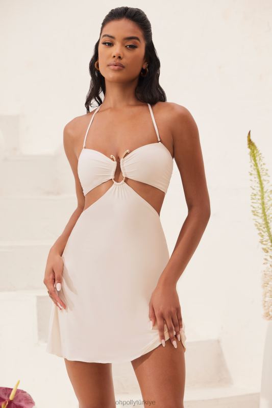 mercan rengi bandeau kesim evaze mini elbise Oh Polly kadınlar 8046V17 elbiseler fildişi - Görsel 3