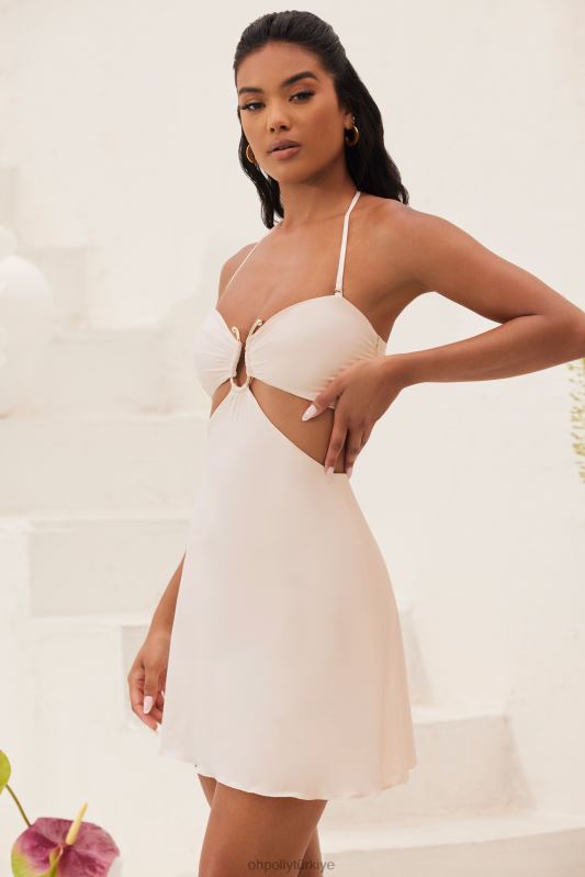 mercan rengi bandeau kesim evaze mini elbise Oh Polly kadınlar 8046V17 elbiseler fildişi - Görsel 4