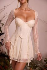 Ninette uzun kollu dantel korse mini elbise Oh Polly kadınlar 8046V260 elbiseler fildişi - Görsel 9