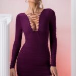 pragma bağcıklı uzun kollu mini elbise Oh Polly kadınlar 8046V428 elbiseler şarap