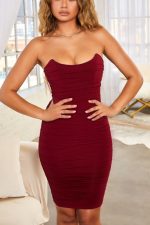 sonsuza kadar seninki dantelli bodycon bandeau midi elbise Oh Polly kadınlar 8046V547 elbiseler koyu Kırmızı - Görsel 5
