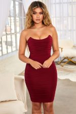 sonsuza kadar seninki dantelli bodycon bandeau midi elbise Oh Polly kadınlar 8046V547 elbiseler koyu Kırmızı - Görsel 7
