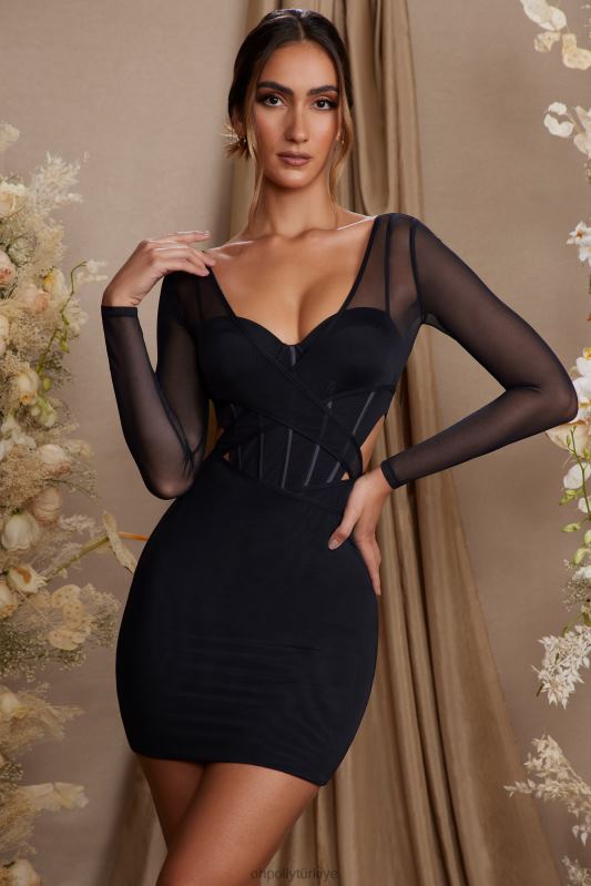 taylor uzun kollu katmanlı korse mini elbise Oh Polly kadınlar 8046V272 elbiseler siyah - Görsel 8