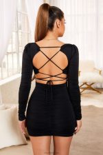temel kurallar uzun kollu bodycon mini elbise Oh Polly kadınlar 8046V541 elbiseler siyah - Görsel 2