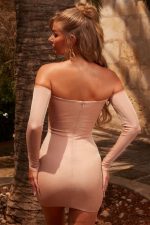 uzun kollu gösterişli bardot mini elbise Oh Polly kadınlar 8046V481 elbiseler Altın gül - Görsel 2