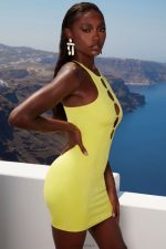 ada atlamalı kesilmiş bodycon mini elbise Oh Polly kadınlar 8046V490 elbiseler kireç - Görsel 3