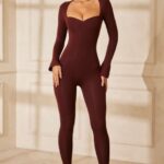 amata kalp yaka uzun kollu tulum Oh Polly kadınlar 8046V784 Toplamak kahverengi