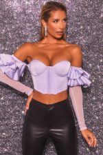 aşk çekicilik bardot uzun fırfır kollu korse kırpma üst Oh Polly kadınlar 8046V685 Toplamak leylak - Görsel 5