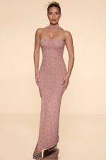 belgravia işlemeli bandeau maxi elbise Oh Polly kadınlar 8046V63 elbiseler bej - Görsel 6