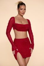 Belle Ile High Waist Thigh Split Mini Skirt Oh Polly kadınlar 8046V783 etekler kırmızı - Görsel 7