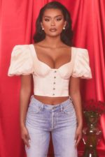 cennet gibi kısa kabarık kollu korse kırpma üst Oh Polly kadınlar 8046V511 Toplamak istiridye beyazı - Görsel 4