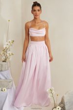 edyta pilili ağır saten maxi etek Oh Polly kadınlar 8046V746 etekler pembe - Görsel 5