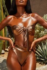 gold coast metalik yüksek belli bikini altı Oh Polly kadınlar 8046V936 mayo bronz - Görsel 8