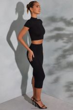 irie kontrast dikişli balıkçı yaka kısa üst Oh Polly kadınlar 8046V590 Toplamak siyah - Görsel 9
