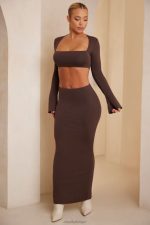 jomana alçak bodycon maxi etek Oh Polly kadınlar 8046V790 etekler çikolata