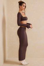 jomana alçak bodycon maxi etek Oh Polly kadınlar 8046V790 etekler çikolata - Görsel 3