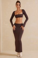 jomana alçak bodycon maxi etek Oh Polly kadınlar 8046V790 etekler çikolata - Görsel 6