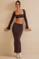 jomana alçak bodycon maxi etek Oh Polly kadınlar 8046V790 etekler çikolata - Görsel 7