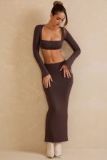 jomana alçak bodycon maxi etek Oh Polly kadınlar 8046V790 etekler çikolata - Görsel 8