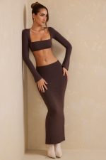 jomana alçak bodycon maxi etek Oh Polly kadınlar 8046V790 etekler çikolata - Görsel 9