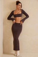 jomana alçak bodycon maxi etek Oh Polly kadınlar 8046V790 etekler çikolata - Görsel 10