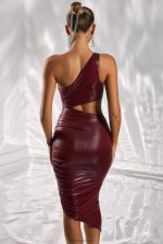 kaçak kesilmiş midi elbise Oh Polly kadınlar 8046V394 elbiseler bordo - Görsel 2
