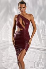 kaçak kesilmiş midi elbise Oh Polly kadınlar 8046V394 elbiseler bordo - Görsel 5