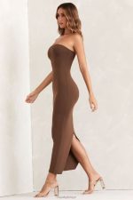 kali bandeau maxi elbise Oh Polly kadınlar 8046V296 elbiseler kahverengi - Görsel 3
