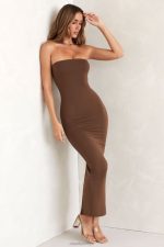 kali bandeau maxi elbise Oh Polly kadınlar 8046V296 elbiseler kahverengi - Görsel 5
