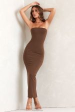 kali bandeau maxi elbise Oh Polly kadınlar 8046V296 elbiseler kahverengi - Görsel 6