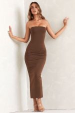 kali bandeau maxi elbise Oh Polly kadınlar 8046V296 elbiseler kahverengi - Görsel 7