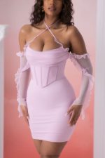 makaria fırfır detaylı dekolteli mini elbise Oh Polly kadınlar 8046V445 elbiseler pembe - Görsel 4