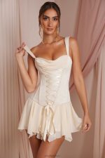 maribel bağcıklı korse mini elbise Oh Polly kadınlar 8046V250 elbiseler fildişi - Görsel 8