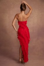 nevali bandeau fırfır detaylı maxi elbise Oh Polly kadınlar 8046V72 elbiseler kırmızı - Görsel 2