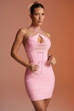 noelani boyundan bağlamalı korse mini elbise Oh Polly kadınlar 8046V170 elbiseler pembe